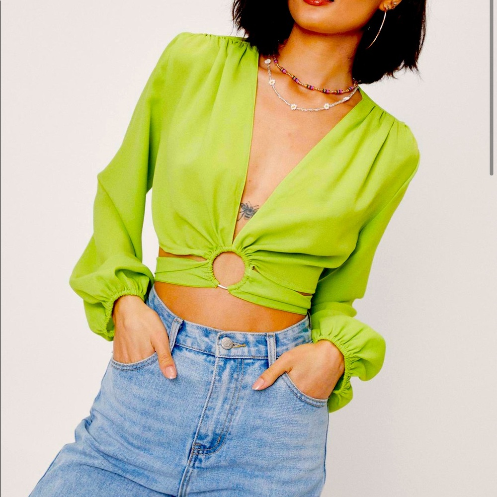 Nasty Gal O Ring Detail Lime Green Crop Top Brand New